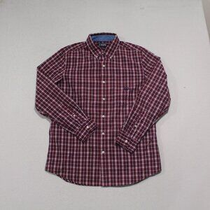 Chaps Men Red Blue Plaid Button Down Shirt Easy Care Size Medium